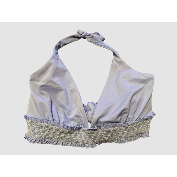 Heidi Klein Light Blue Smocked Halter Bikini Top Adjustable Ties & Padded Cups - Picture 4 of 8